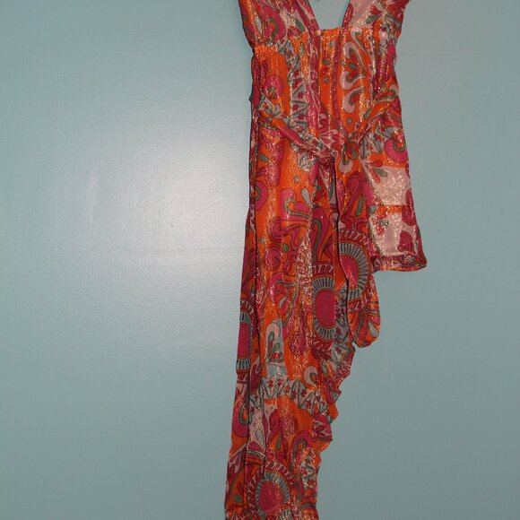 Red and Orange Sleeveless Sundress with Asymmetrical Length for Resort Wear - Picture 5 of 8